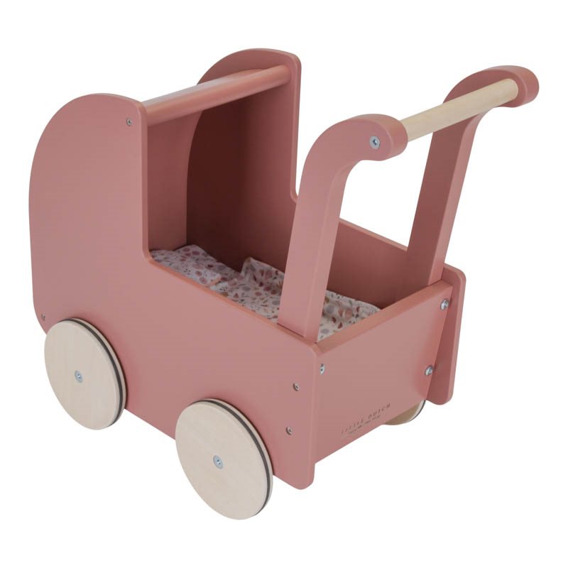 Pink wooden cheap pram