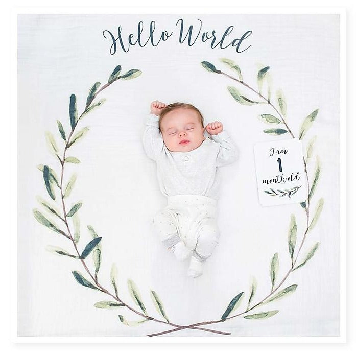 First Year Kit Milestone Swaddle 14 Cards Hello World Swanky Boutique