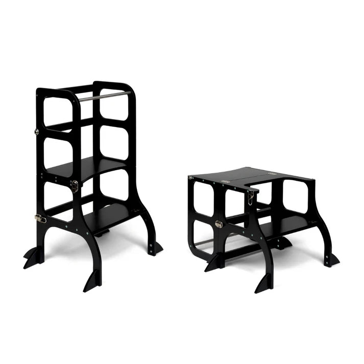 Ette Tete Step N Sit Helper Tower with Extra Support Legs Black with Silver - Swanky Boutique