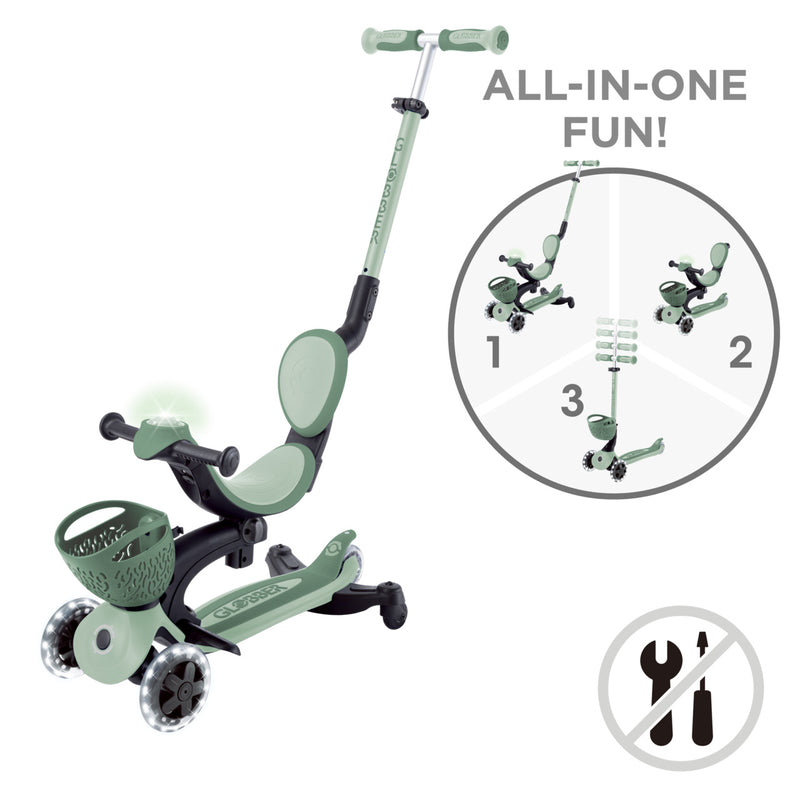 Globber Scooter GO.UP Baby LED Lights 360 - Sage/ Olive - Swanky Boutique