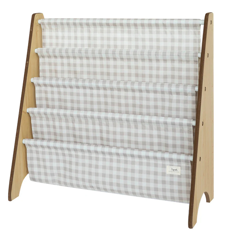 3 Sprouts - Gingham Beige Recycled Fabric Book Rack - Swanky Boutique