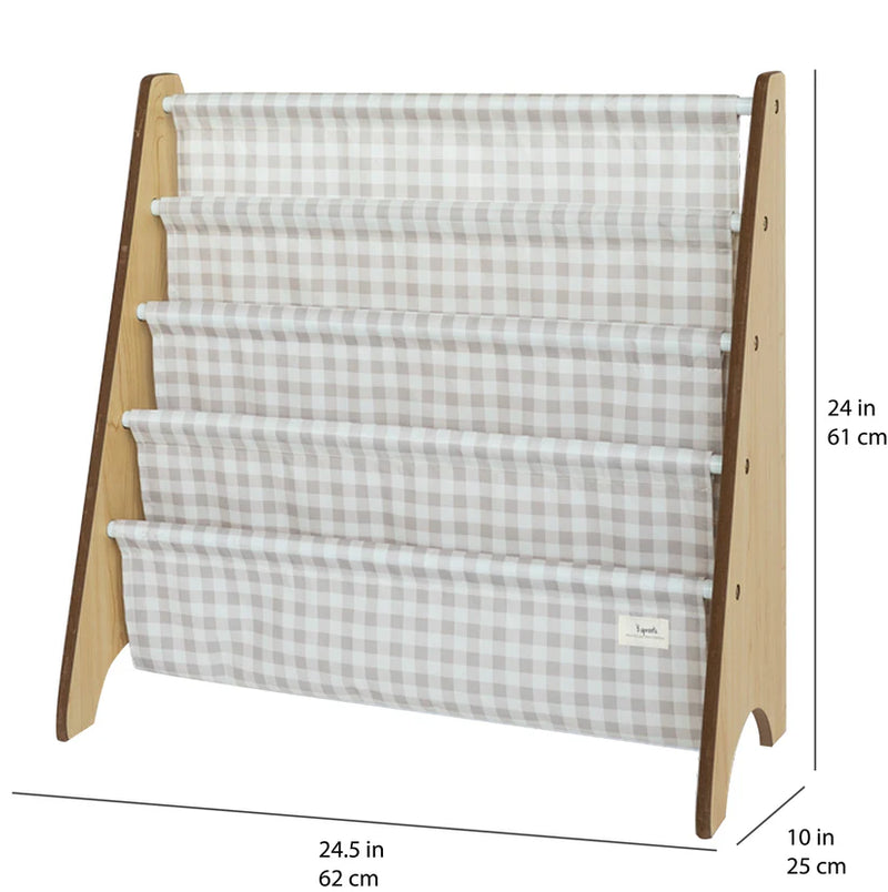 3 Sprouts - Gingham Beige Recycled Fabric Book Rack - Swanky Boutique