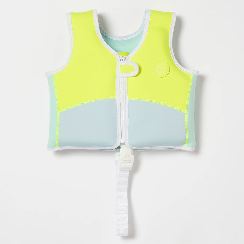 Sunny Life - Swim Vest Salty the Shark Aqua Neon Yellow - Swanky Boutique 