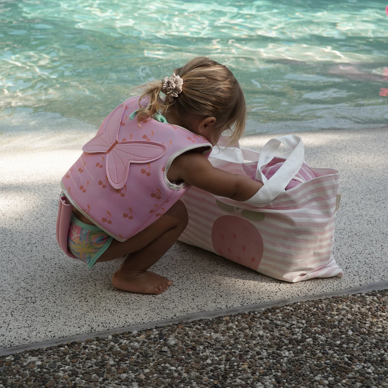 SunnyLife-Beach Bag, Kids Canvas-Strawberry Sunshine,Pink Stripe-Swanky Boutique Malta 