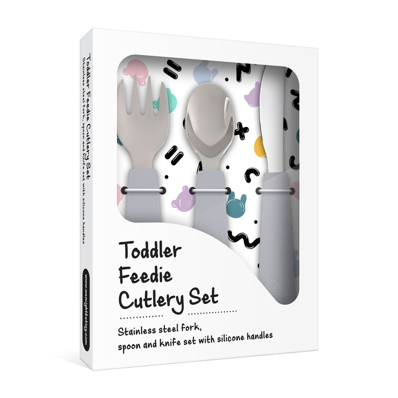 We Might Be Tiny - Cutlery Set of 3 Toddler Feedie Grey - Swanky Boutique