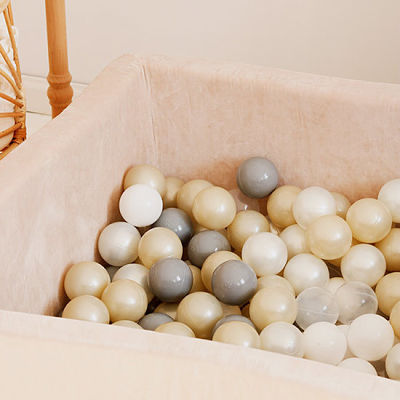 Ball Pit including 400 Balls, Velvet - Beige (110x110x40cm)